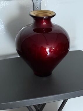 NEW Red And Gold Large Glass Vase